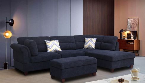 Diego 103.5" Black Fabric Sectional Sofa with Right Facing Chaise, Storage Ottoman, and 2 Accent Pillows Diego 103.5" Black Fabric Sectional Sofa with Right Facing Chaise, Storage Ottoman, and 2 Accent Pillows
